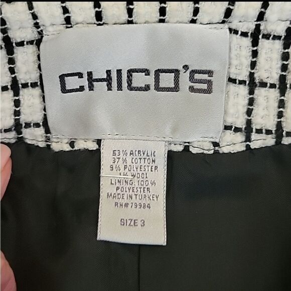 CHICO'S White and Black Check Boucle Check Blazer Size 3 or 1X - Picture 5 of 6